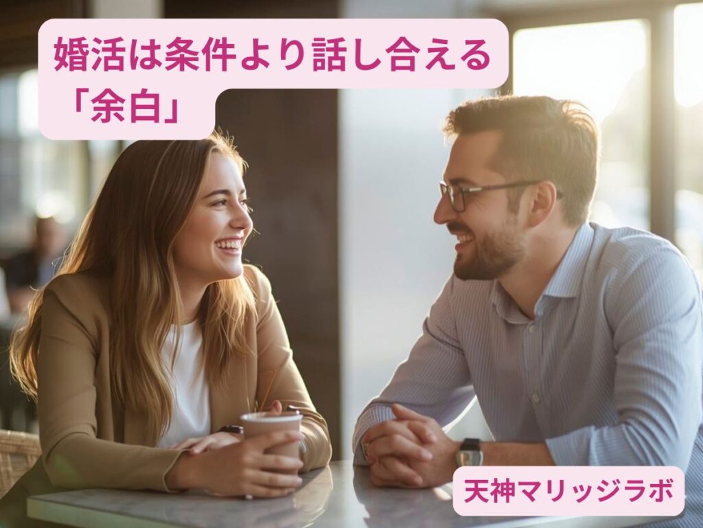 婚活で条件よりも話し合いを大切にする男女の会話風景