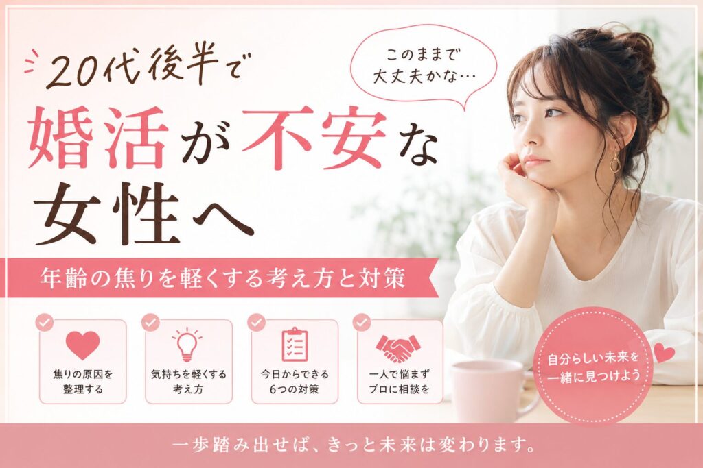 20代後半で婚活に不安を感じる女性のイメージ 焦りや将来への悩みを考える女性